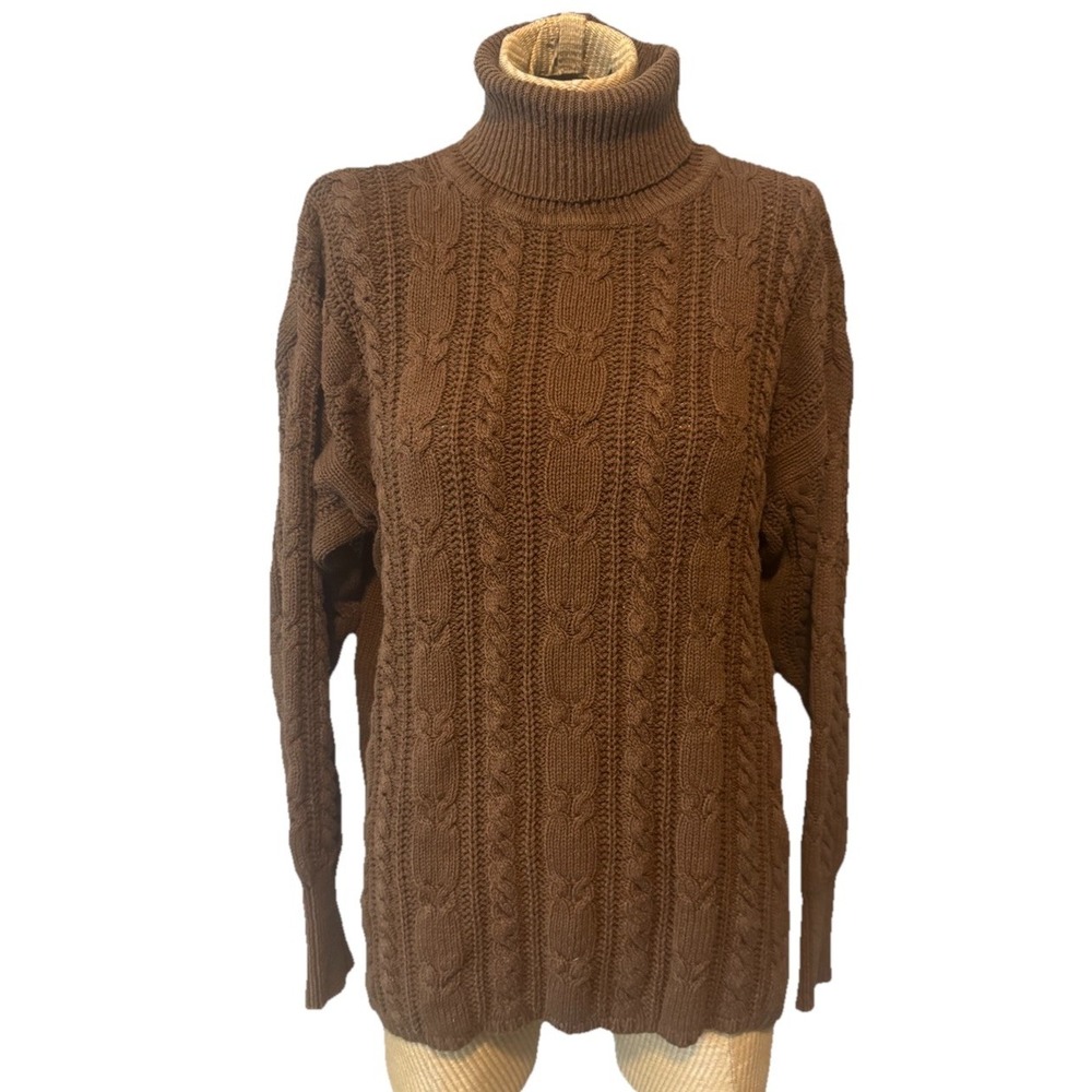 Vintage De Rotchild Turtleneck Sweater Brown 80% Silk 20% Cotton Medium Classic‎